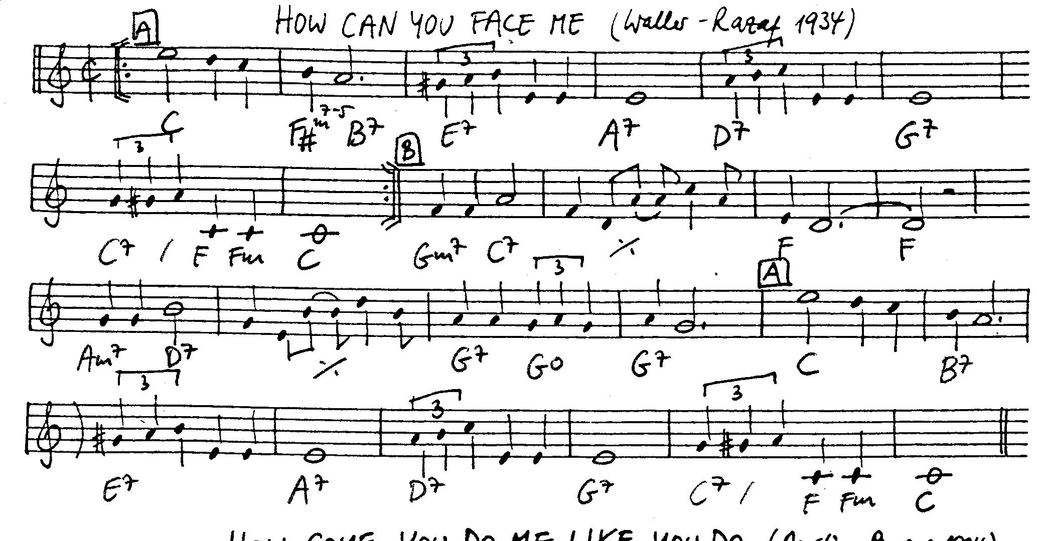 how can you face me now free jazz leadsheet - Courtesy of the Jungle Jazz Band